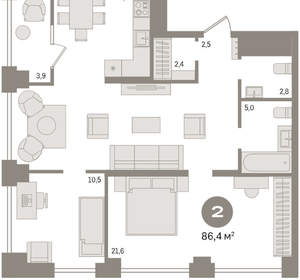2-к квартира, вторичка, 86м2, 6/30 этаж