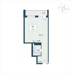 Студия квартира, вторичка, 47м2, 23/25 этаж