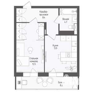 1-к квартира, вторичка, 45м2, 16/18 этаж