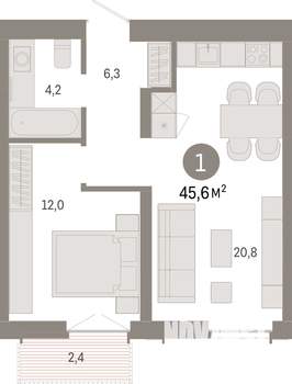 1-к квартира, вторичка, 46м2, 2/23 этаж