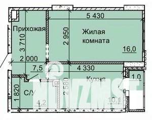 1-к квартира, строящийся дом, 38м2, 16/16 этаж