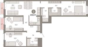3-к квартира, вторичка, 108м2, 3/14 этаж