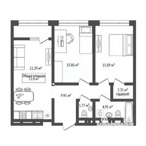 2-к квартира, вторичка, 72м2, 6/17 этаж