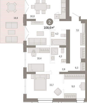 2-к квартира, вторичка, 109м2, 1/17 этаж