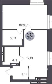 1-к квартира, строящийся дом, 50м2, 18/25 этаж