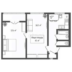 2-к квартира, вторичка, 43м2, 3/9 этаж