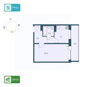 1-к квартира, строящийся дом, 39м2, 7/17 этаж