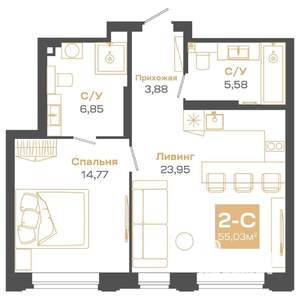 2-к квартира, вторичка, 55м2, 3/24 этаж