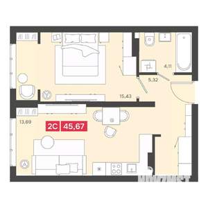 2-к квартира, вторичка, 46м2, 13/22 этаж