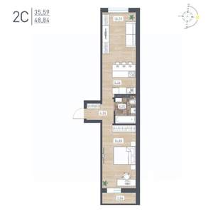 2-к квартира, строящийся дом, 49м2, 10/17 этаж