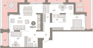 2-к квартира, вторичка, 128м2, 13/23 этаж