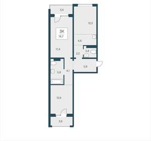 3-к квартира, вторичка, 75м2, 10/17 этаж