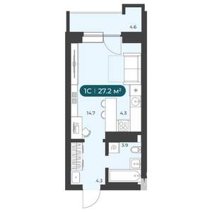 1-к квартира, вторичка, 27м2, 12/25 этаж