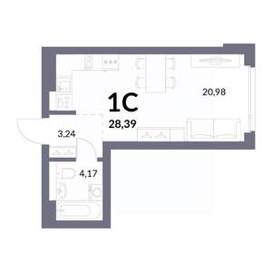 Студия квартира, вторичка, 28м2, 6/14 этаж