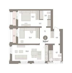 2-к квартира, вторичка, 80м2, 14/16 этаж