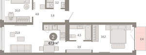 2-к квартира, вторичка, 68м2, 4/23 этаж