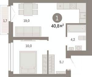 1-к квартира, вторичка, 41м2, 12/23 этаж