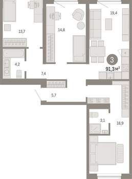 3-к квартира, вторичка, 91м2, 8/15 этаж