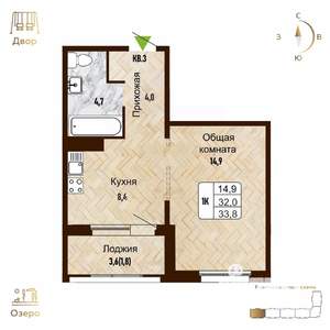 1-к квартира, строящийся дом, 34м2, 10/17 этаж