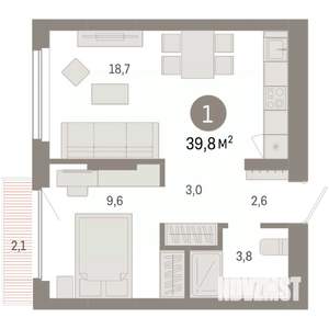 1-к квартира, вторичка, 40м2, 5/9 этаж