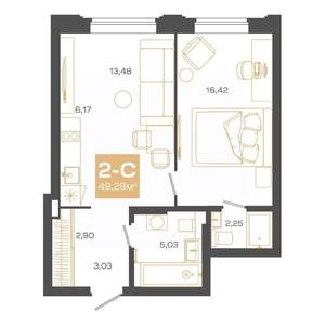 2-к квартира, вторичка, 49м2, 22/24 этаж