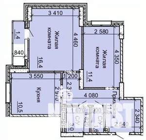 2-к квартира, вторичка, 56м2, 10/16 этаж