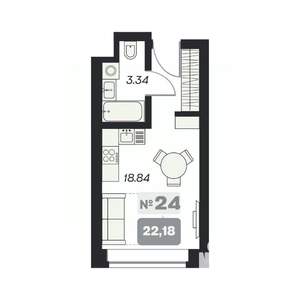 Студия квартира, вторичка, 22м2, 12/15 этаж