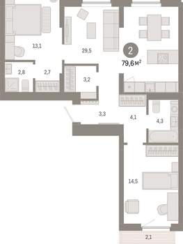 2-к квартира, вторичка, 80м2, 6/12 этаж