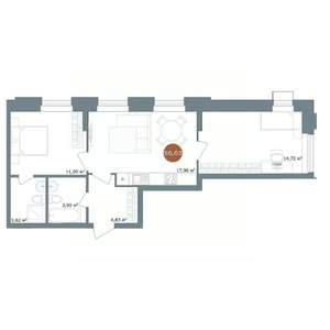 2-к квартира, строящийся дом, 56м2, 7/15 этаж