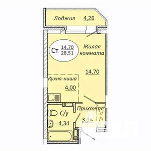 Студия квартира, строящийся дом, 29м2, 14/23 этаж