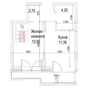 1-к квартира, строящийся дом, 33м2, 8/21 этаж
