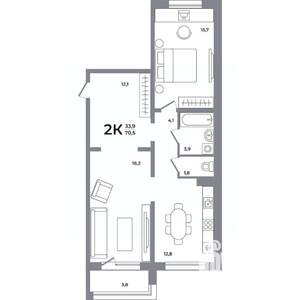 2-к квартира, вторичка, 71м2, 17/17 этаж