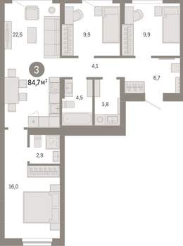 3-к квартира, вторичка, 85м2, 5/12 этаж