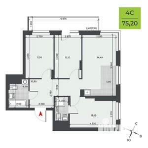 4-к квартира, вторичка, 75м2, 14/21 этаж