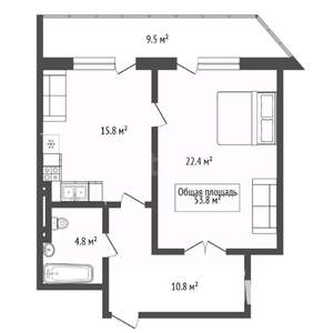 2-к квартира, вторичка, 54м2, 14/21 этаж