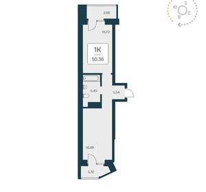 1-к квартира, вторичка, 50м2, 20/25 этаж