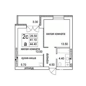 2-к квартира, строящийся дом, 44м2, 8/8 этаж