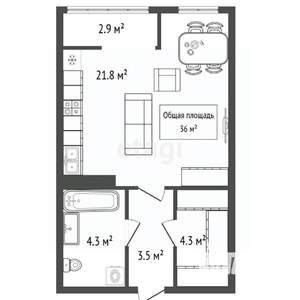 Студия квартира, вторичка, 36м2, 15/25 этаж