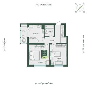 2-к квартира, строящийся дом, 59м2, 2/18 этаж