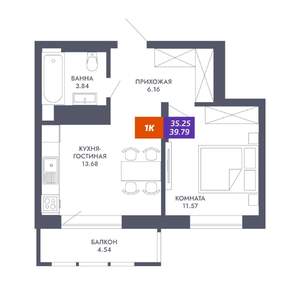 1-к квартира, вторичка, 35м2, 14/25 этаж