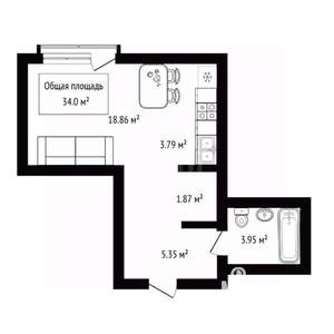 Студия квартира, вторичка, 34м2, 6/25 этаж
