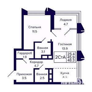 2-к квартира, вторичка, 48м2, 7/8 этаж