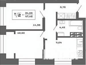 2-к квартира, вторичка, 47м2, 19/25 этаж
