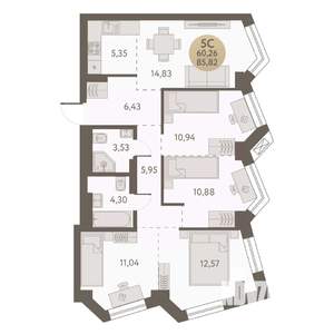 5-к квартира, вторичка, 86м2, 29/31 этаж
