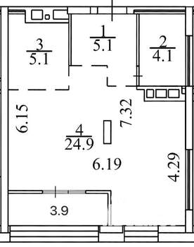 1-к квартира, сданный дом, 43м2, 26/26 этаж