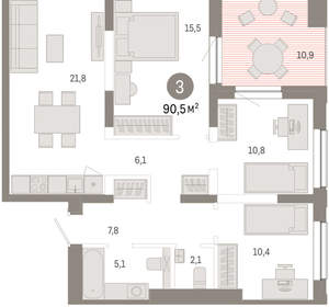 3-к квартира, вторичка, 91м2, 16/17 этаж