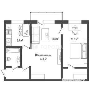 2-к квартира, вторичка, 44м2, 4/5 этаж