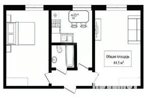 2-к квартира, вторичка, 44м2, 2/3 этаж