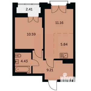 2-к квартира, строящийся дом, 42м2, 6/24 этаж