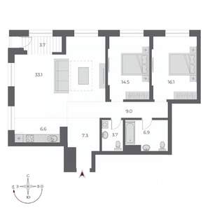 3-к квартира, вторичка, 101м2, 20/20 этаж